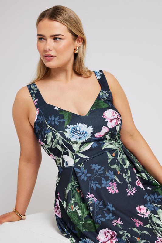YOURS LONDON Plus Size Navy Blue Floral Square Neck Dress | Yours Clothing 4