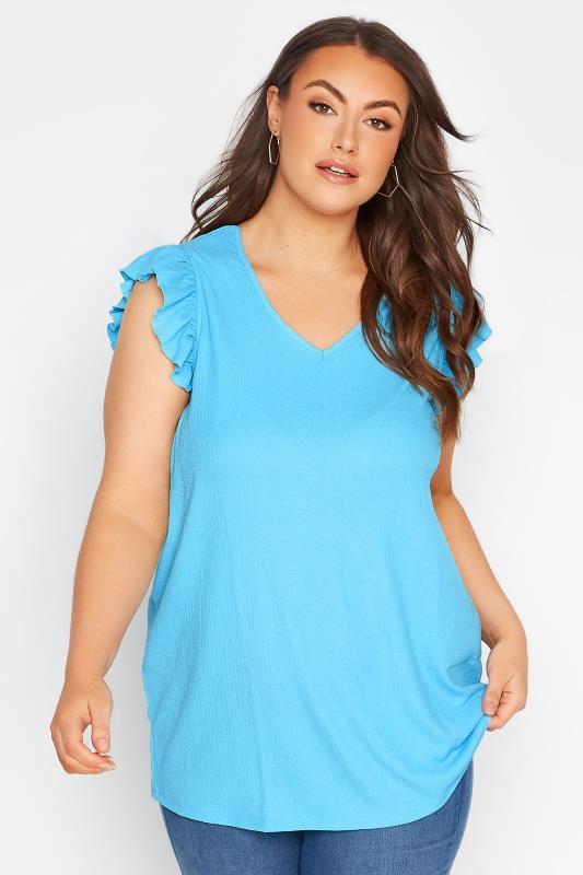 Blue Frill Sleeve Vest Top | Yours Clothing 1