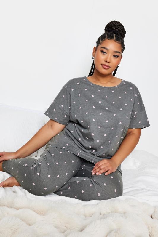 Plus Size  YOURS Curve Grey Mini Heart Print Pyjama Set
