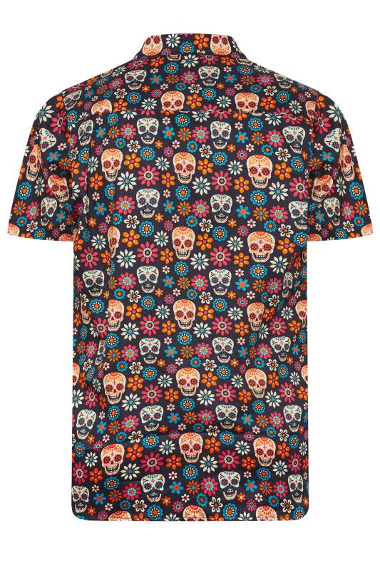 KAM Navy Blue Floral & Skull Print Shirt | BadRhino 4