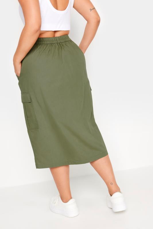 YOURS Plus Size Khaki Green Split Hem Cargo Midi Skirt | Yours Clothing 4