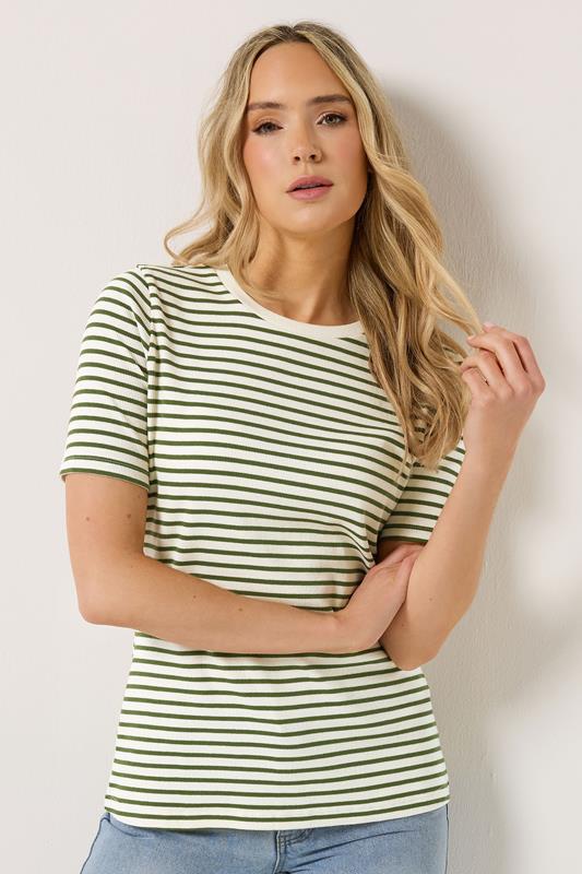 LTS Tall Women's Olive Green Stripe Ribbed T-Shirt | Long Tall Sally 1