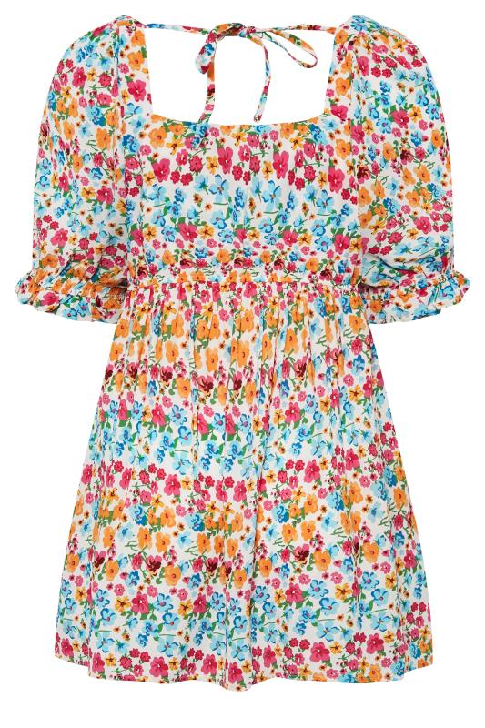 YOURS Plus Size Orange & Blue Floral Sweetheart Peplum Top | Yours Clothing 6