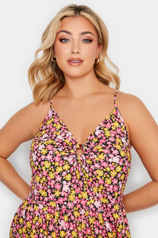 LIMITED COLLECTION Plus Size Pink Floral Print Ring Front Midi Dress | Yours Clothing 4