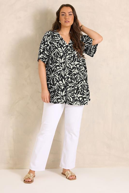 EVANS Plus Size Black Floral Pleat Front Top | Evans  1