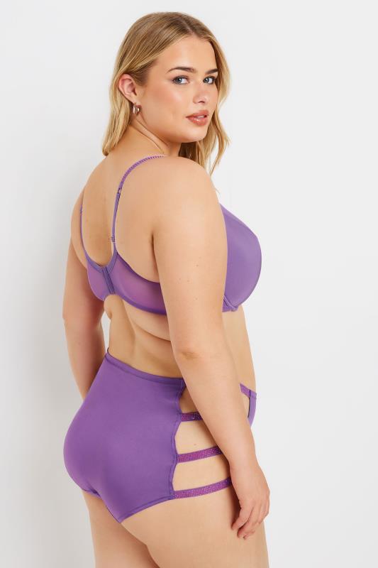 YOURS Plus Size Purple Diamante Strap Padded Bra | Yours Clothing 3