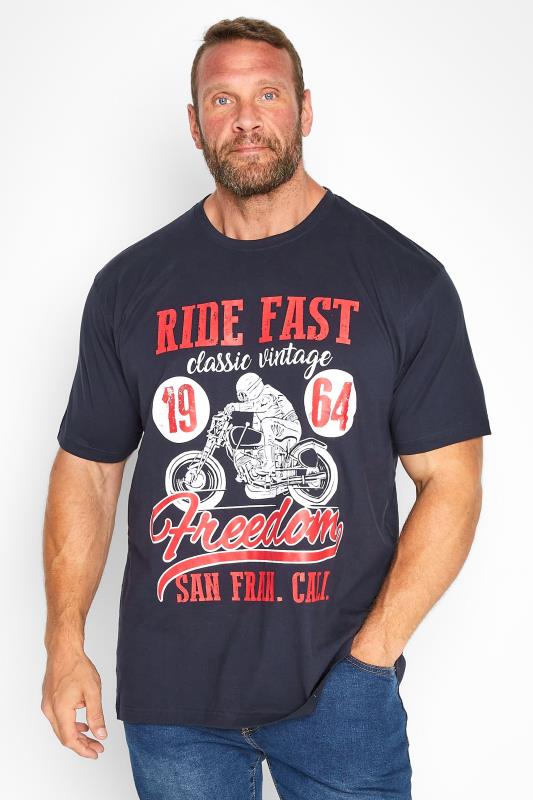 KAM Big & Tall Navy Blue 'Ride Fast' T-Shirt | BadRhino 1
