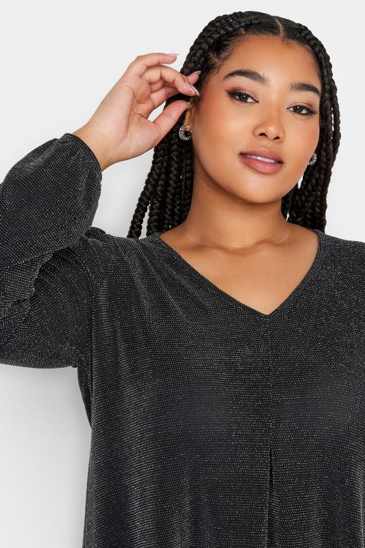 YOURS Curve Black & Silver Balloon Sleeve Top | Yours Clothing  4