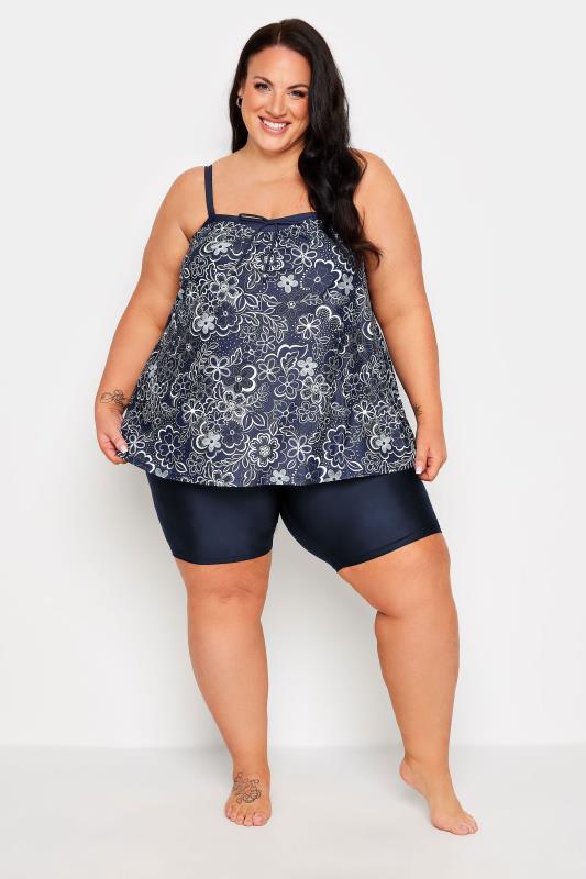 YOURS Plus Size Blue Floral Print A-Line Tankini Top | Yours Clothing 3