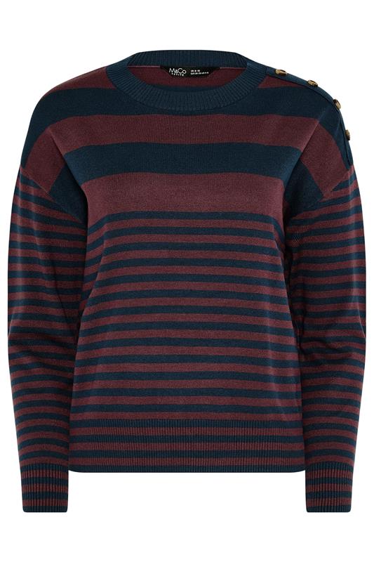 M&Co Petite Navy Blue Stripe Button Detail Jumper | M&Co 5