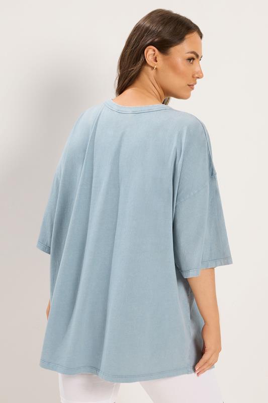 YOURS Plus Size Light Blue Acid Wash Boxy Daisy Print T-Shirt | Yours Clothing 4
