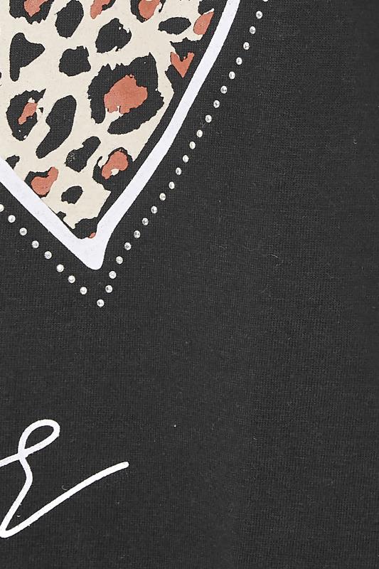 Curve Black Leopard Print Heart 'Amour' T-Shirt 5