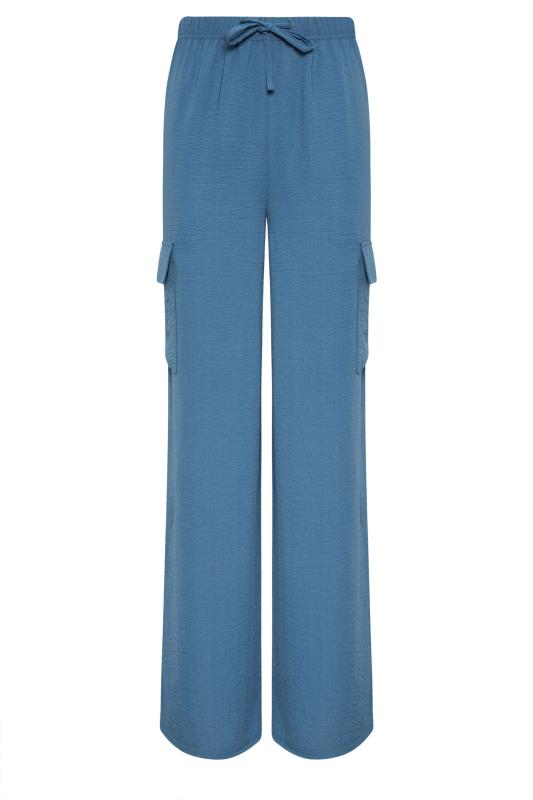 LTS Tall Women's Denim Blue Cargo Crepe Wide Leg Trousers | Long Tall Sally 5