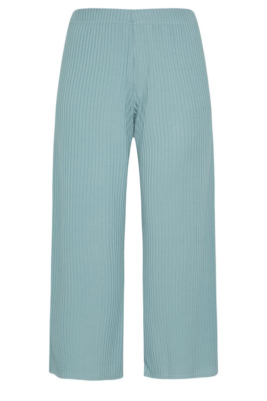 Curve Blue Ribbed Wide Leg Trousers 4