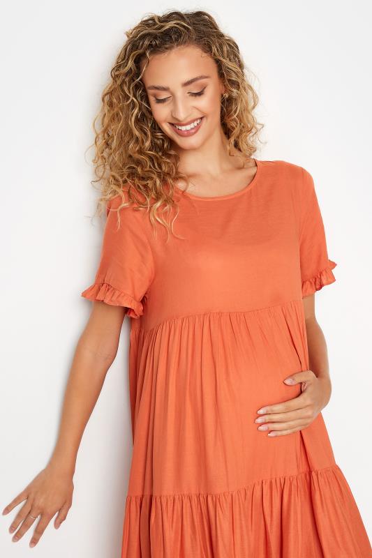 LTS Tall Orange Maternity Tiered Smock Dress 4