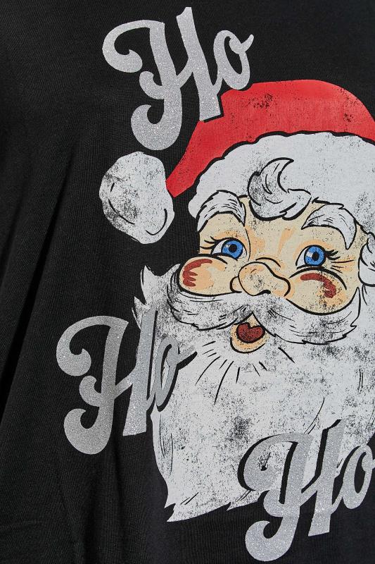 Plus Size Black 'Ho Ho Ho' Glitter Slogan Christmas T-Shirt | Yours Clothing 5