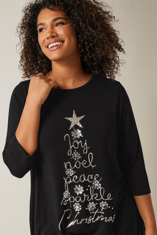 EVANS Plus Size Black Sequin Embellished Christmas Tree Top | Evans 4