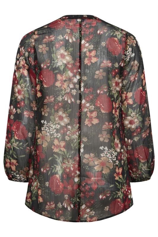 YOURS LONDON Plus Size Black Floral Print Zip Front Top | Yours Clothing 8