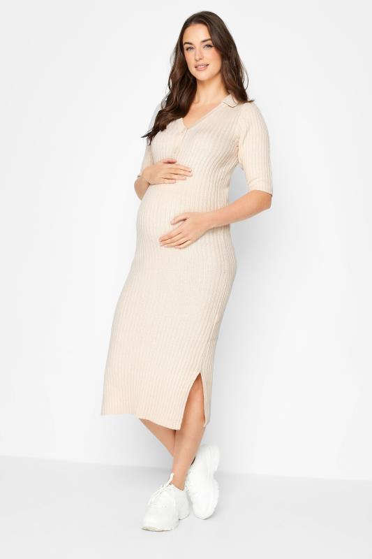 LTS Tall Women's Maternity Cream Knitted Midaxi Dress | Long Tall Sally  1