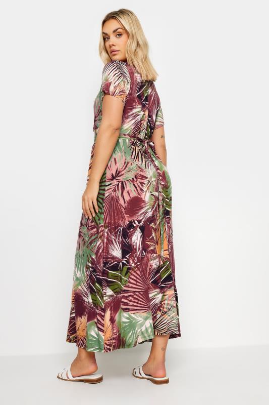 YOURS Plus Size Red Palm Print Belted Wrap Maxi Dress | Yours Clothing 3