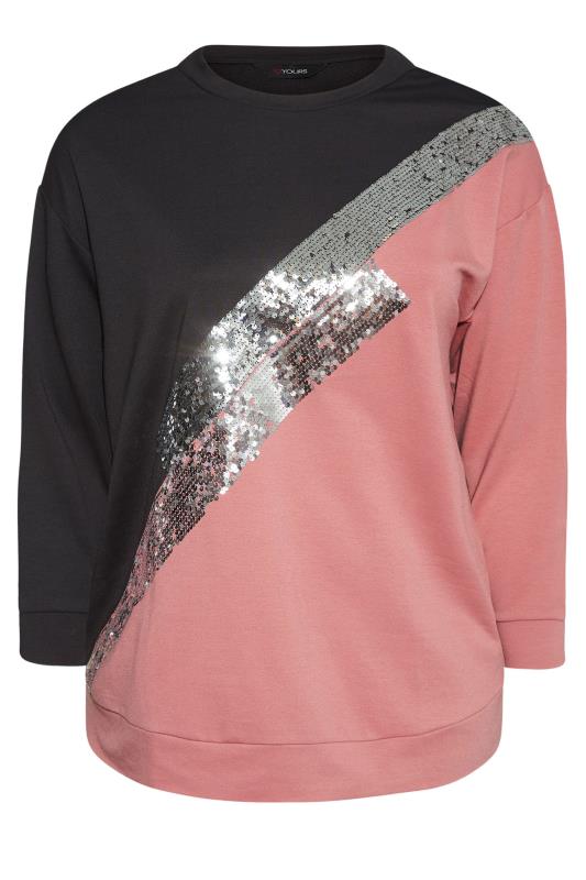 Curve Black & Pink Sequin Colour Block Sweatshirt 5