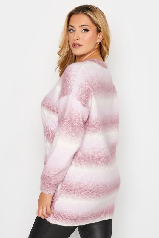 YOURS LUXURY Plus Size Curve Pink & White Space Dyed Cable Knitted Jumper | Yours Clothing 4
