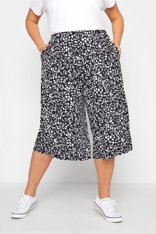  Grande Taille Curve Black Mixed Animal Print Jersey Culottes