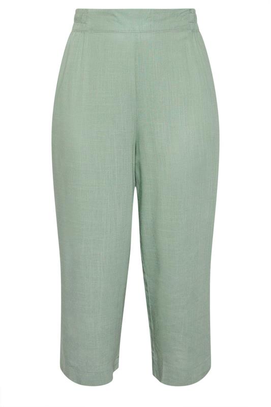 YOURS Plus Size Sage Green Wide Leg Cropped Linen Trousers | Yours Clothing 5
