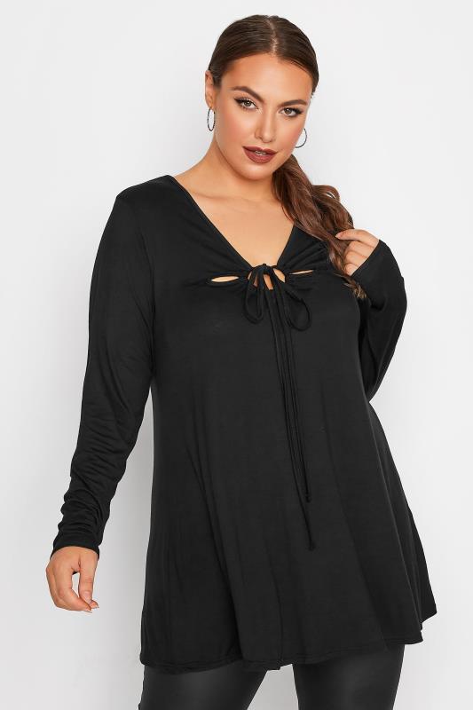 LIMITED COLLECTION Plus Size Black Keyhole Tie Long Sleeve Top | Yours Clothing  4