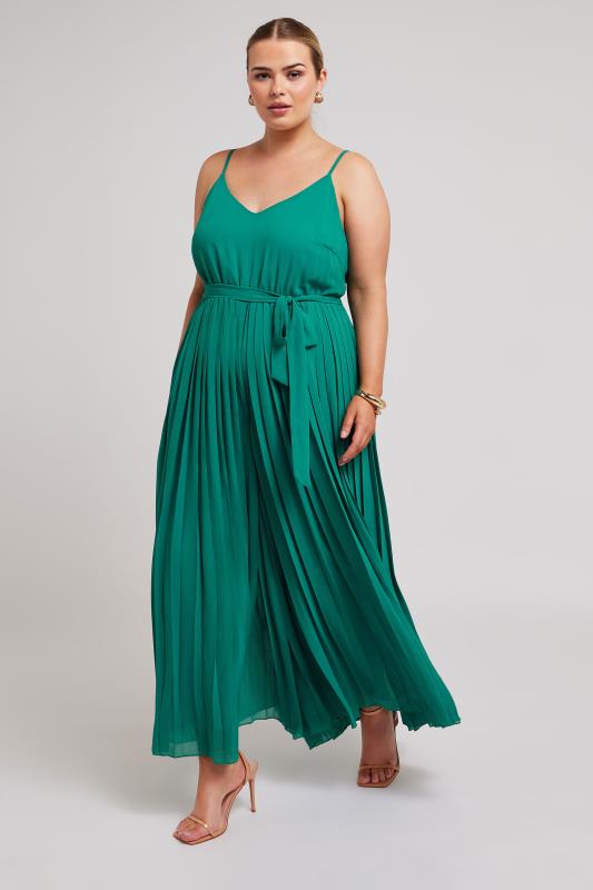 YOURS Plus Size Green Pleated Jumpsuit | Yours Clothing 1