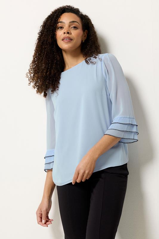  M&Co Blouse bleue à manches volantées