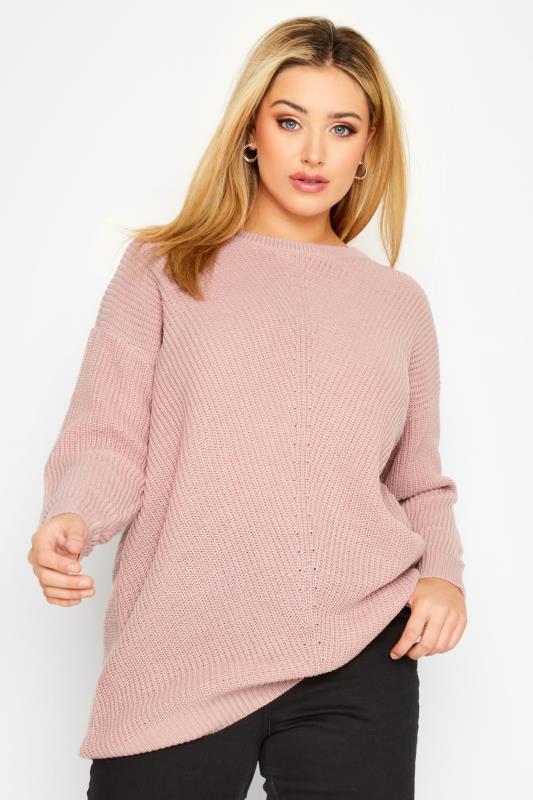 Curve Plus Size Womens Light Pink Long Sleeve Knitted Jumper | Yours Clothing 1