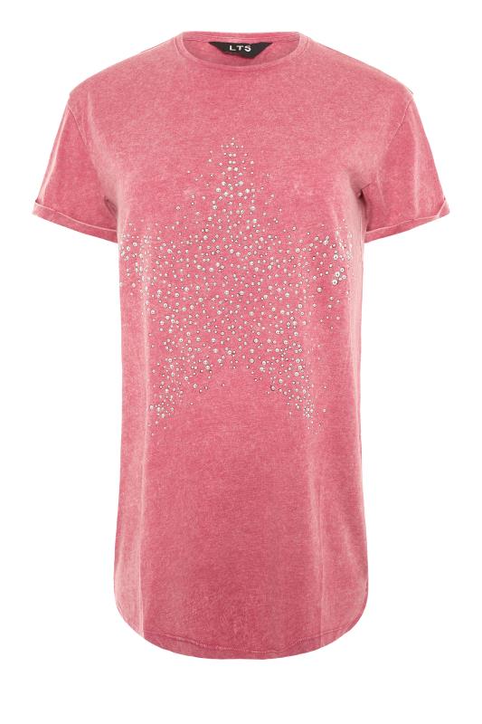 LTS Tall Pink Acid Wash Star Embellished T-Shirt 6