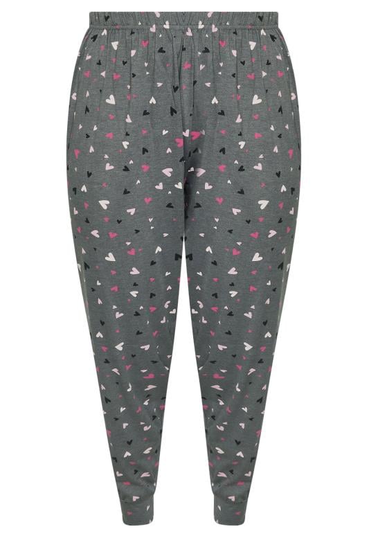 YOURS Plus Size Grey Heart Print Cuffed Pyjama Bottoms | Yours Clothing 6