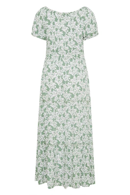 Curve Sage Green Floral Print Bardot Maxi Dress 7