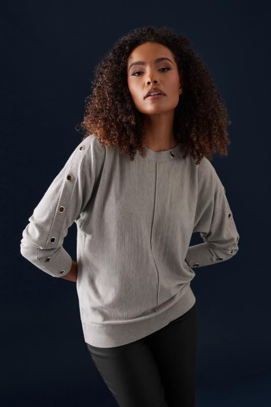 M&Co Grey Marl Batwing Eyelet Jumper | M&Co 1