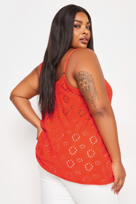 YOURS Plus Size Orange Broderie Anglaise Swing Cami Top | Yours Clothing 3