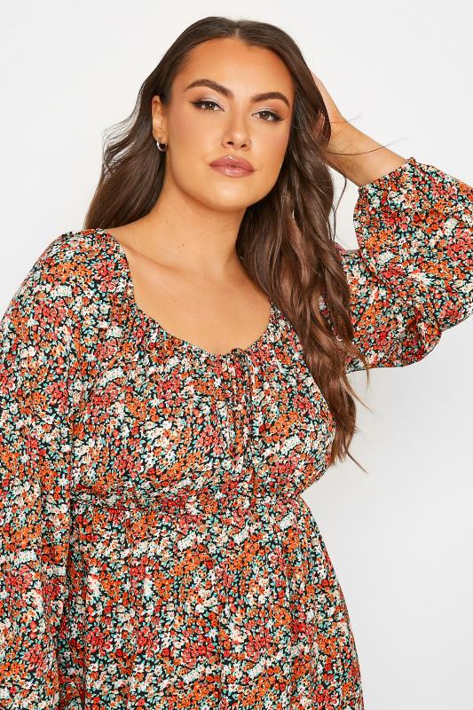 LIMITED COLLECTION Plus Size Black & Orange Floral Gypsy Blouse | Yours Clothing 4