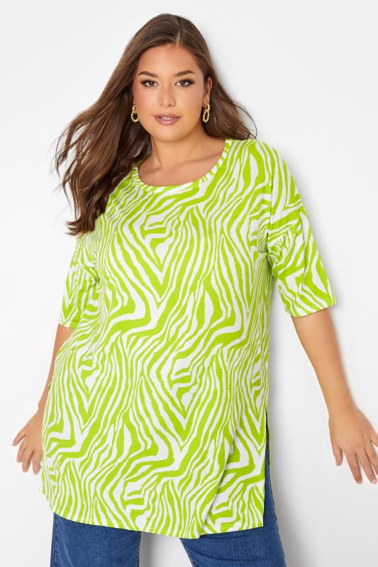 Curve Lime Green Zebra Print Oversized T-Shirt 1