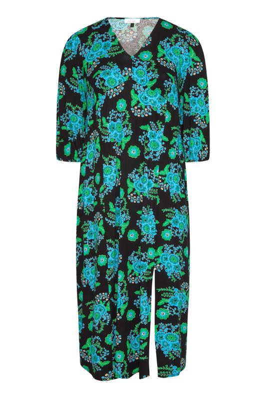 YOURS LONDON Plus Size Black & Green Floral Print Side Split Maxi Dress | Yours Clothing 6