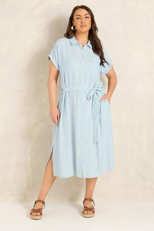  EVANS Curve Blue & White Stripe Shirt Dress