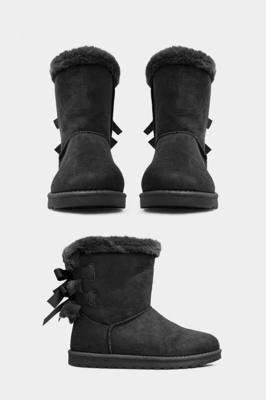 Black Vegan Suede Bow Detail Boots In Extra Wide EEE Fit 2