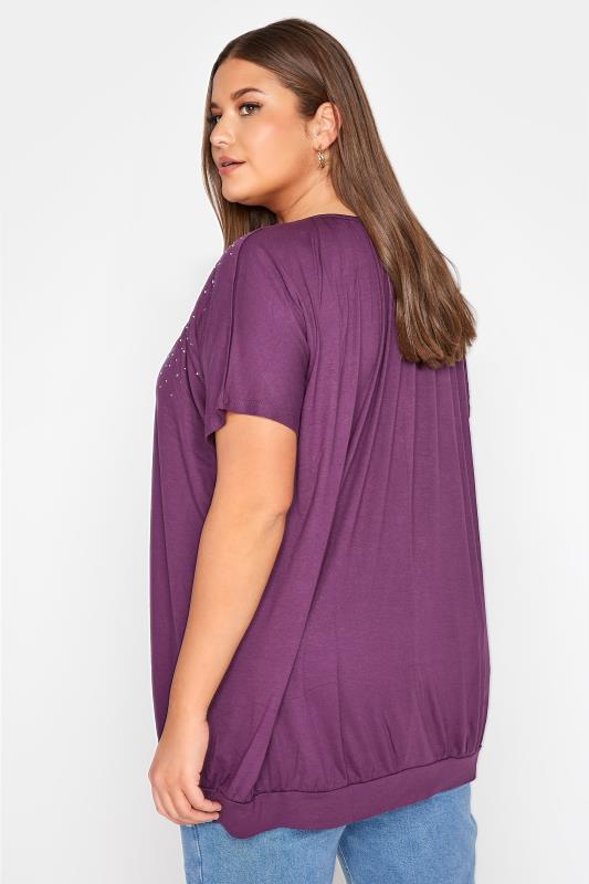 Plus Size Purple Stud Embellished Top | Yours Clothing 3