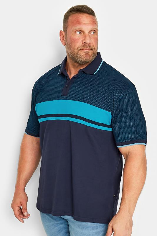 Men's  KAM Big & Tall Navy Blue Dobby Polo Shirt