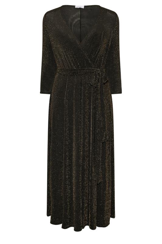 YOURS LONDON Curve Black & Gold Glitter Maxi Wrap Dress | Yours Clothing 6