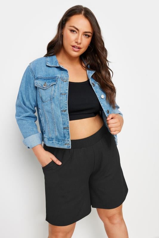 LIMITED COLLECTION Plus Size Black Crinkle Pocket Shorts | Yours Clothing 1