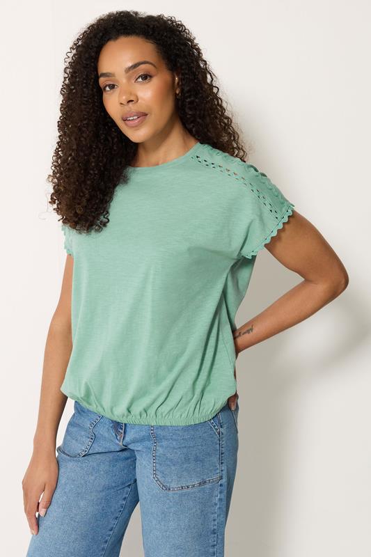 M&Co Green Scallop Trim Detail Cotton Top