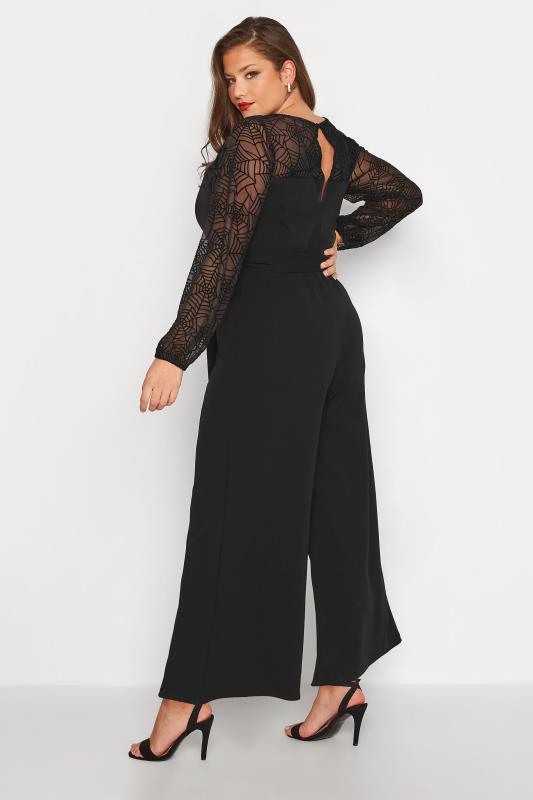 YOURS LONDON Plus Size Black Flocked Halloween Jumpsuit | Yours Clothing 3