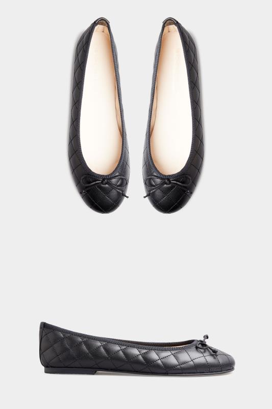 LTS Black Leather Quilted Ballet Pumps In Standard D Fit 2