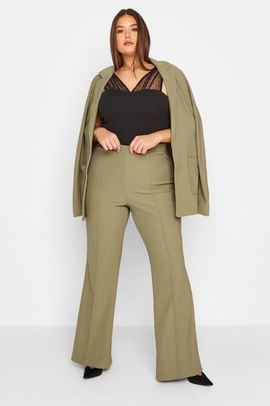 LTS Tall Women's Sage Green Ribbed Kick Flare Trousers | Long Tall Sally 2